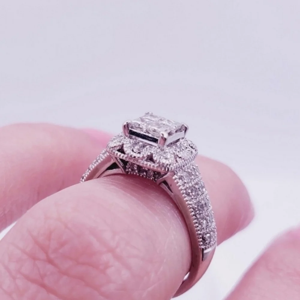 14k White Gold Diamond Engagement Ring & Wedding Band Bridal Set